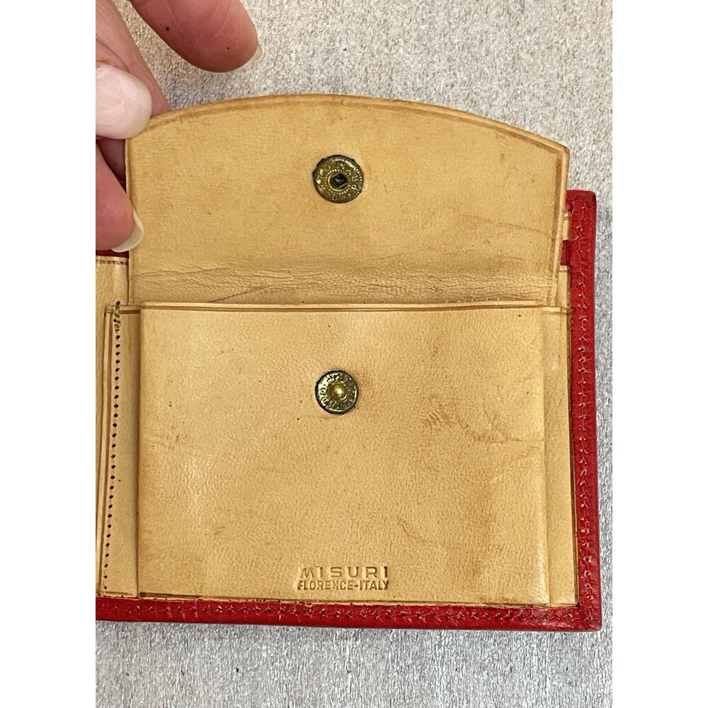 VTG Misuri Florence Italy Leather Bifold Wallet Scarlet Red Gold Fleur de Lis - Picture 8 of 14